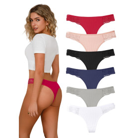 Hialegion sous-vêtements Femme Tanga Coton Dentelle T-Back sans Couture Invisibles Grandes Tailles Slip Femme 6 pièces S-3XL