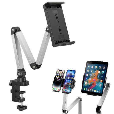 GOMETY Support Tablette en Aluminium Rotatif 360° pour Bureau et Lit, Support iPad Réglable avec Bras Stable, Compatible iPad Ki