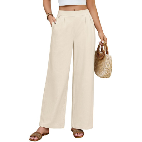 PASUDA Pantalon Fluide Femme Été Coton Chic Leger Large Taille Elastique Décontractés en Tissu Confortables Plage avec Poche