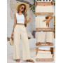 PASUDA Pantalon Fluide Femme Été Coton Chic Leger Large Taille Elastique Décontractés en Tissu Confortables Plage avec Poche