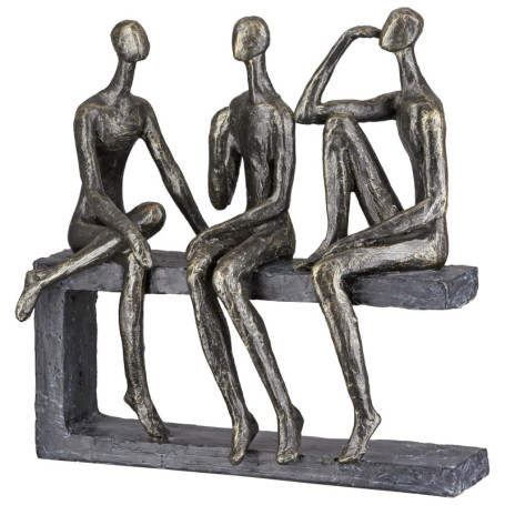 Sculpture Décorative en Résine Bronze et Gris - Motif Amis - Finition Antique 25 cm