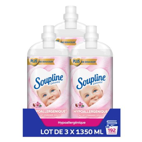 Soupline Adoucissant Hypoallergénique Amande Douce - Lot de 3x1,35L