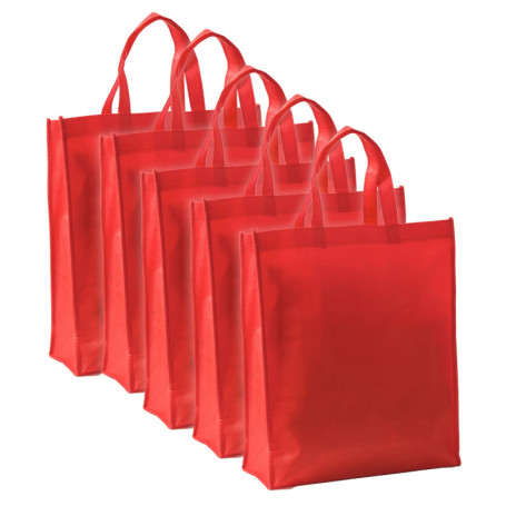 Lot de 5 Sacs de Course IPEA en TNT Rouge - Tote Bags Réutilisables