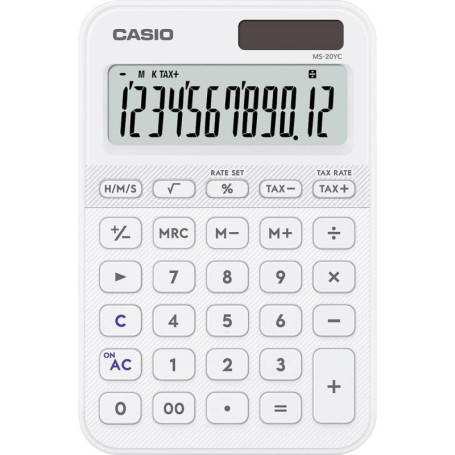 Calculatrice de Bureau Casio MS-20YC Compacte Blanche avec Fonction Heure