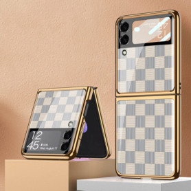 Coque Brillante Pliable pour Galaxy Z Flip 3 - Blanc à Carreaux