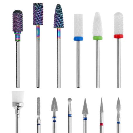 QWORK Lot de 13 Embouts de Ponceuse pour Ongles - Carbure, Diamant et Céramique