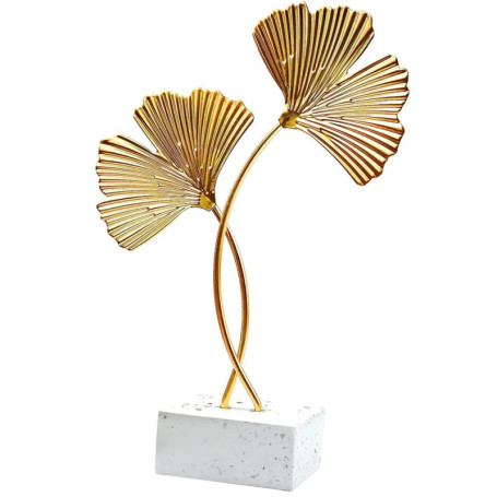 Ornement en Métal Ginkgo Biloba Doré - Sculpture Moderne pour Décoration Intérieure