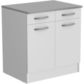 Meuble Bas de Cuisine OSLO - 2 Portes et 2 Tiroirs - Blanc - 80x60x86 cm