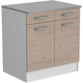 Meuble Bas de Cuisine OSLO avec 2 Portes et 2 Tiroirs - Chêne Jackson