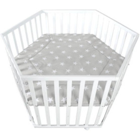 Parc Bébé Hexagonal Little Stars - Hauteur Réglable en Bois Laqué Blanc
