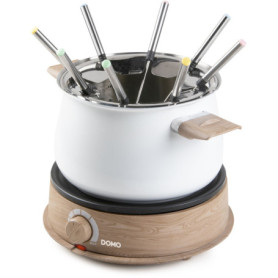 Appareil à Fondue Électrique DOMO 1500W - 2L pour 8 Personnes - Blanc et Bois