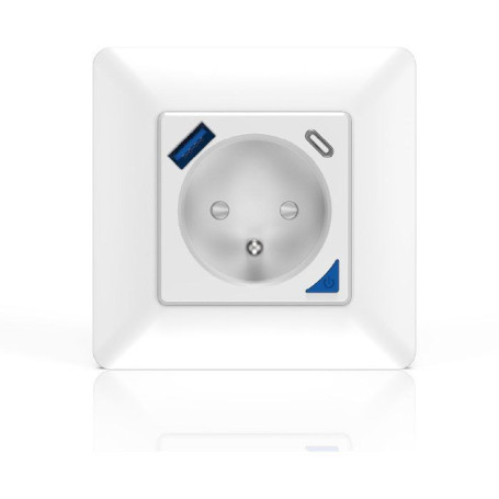 Prise encastrée connectée KYF avec compteur d'énergie et ports USB