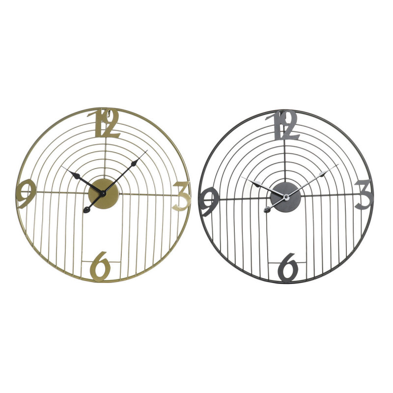 Horloge Murale DKD Home Decor Noir Doré Métal Moderne 45 x 3 x 45 cm (2 Unités)