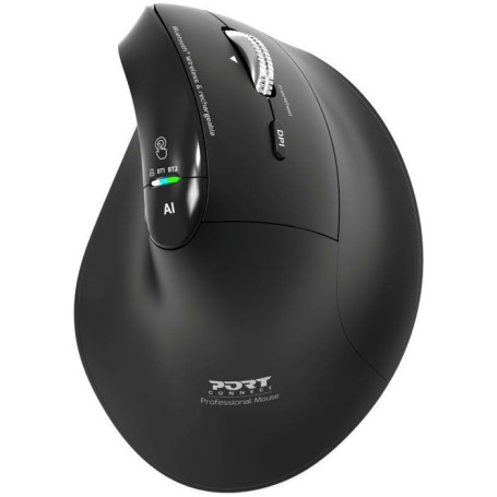 Souris Ergonomique Sans Fil PORT Designs - Rechargeable Bluetooth & 2.4 GHz - Noir