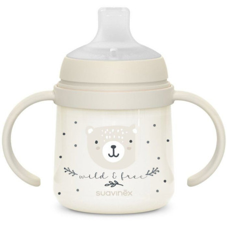 Biberon avec anses SUAVINEX NIGHT&DAY WILD&FREE 150 ml - Gris