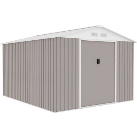 Abri de jardin en métal URANUS 8,84 m² avec portes coulissantes - Taupe