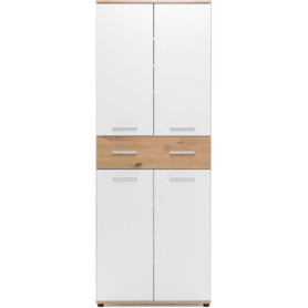 Armoire à chaussures en chêne artisan et blanc avec tiroir - 24 paires