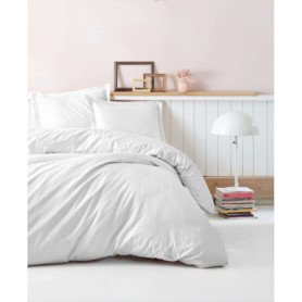 Parure de lit en satin rayé - Housse de couette 140x200 cm et taie d'oreiller 60x60 cm