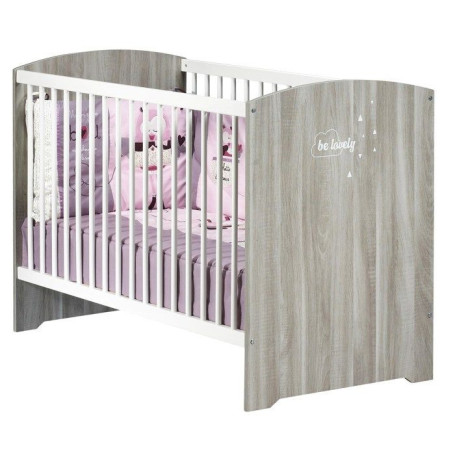 Lit Bébé à Barreaux 120x60 cm - Babyprice Smile en Chêne Silex et Blanc