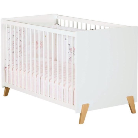 Lit Bébé Joy Blanc 120x60 cm en Bois Naturel - BABY PRICE