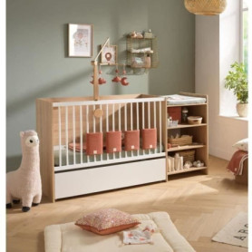 Lit bébé évolutif 120x60cm en bois avec commode à langer