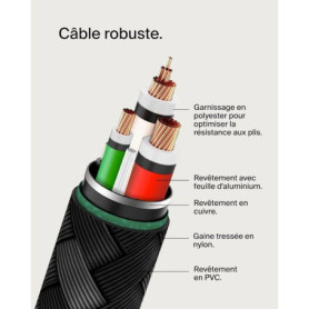 Câble USB-C Tressé BELKIN 0,15 m - Charge Rapide Noir
