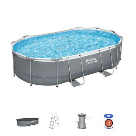 Kit Piscine Hors Sol Ovale BESTWAY Steel Pro Max - 488 x 305 x 107 cm avec Filtre et Échelle