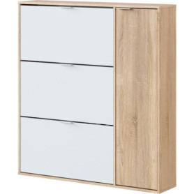 Meuble à chaussures moderne avec 3 tiroirs et 1 porte en chêne et blanc