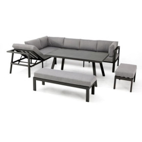 Salon de jardin ANTALYA 9 places en aluminium gris anthracite