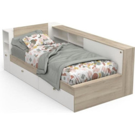 Lit enfant LIFE 90x190/200 avec rangements - Chêne et blanc - DEMEYERE