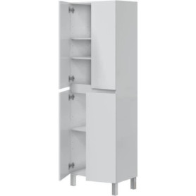 Colonne de Salle de Bain Double - Blanc Brillant avec 4 Portes