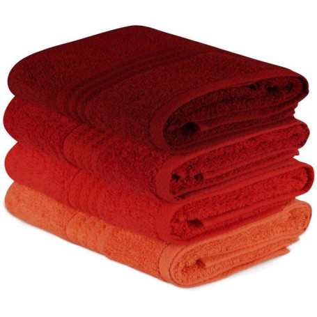 Ensemble de 4 serviettes de bain en coton orange - 50 x 90 cm
