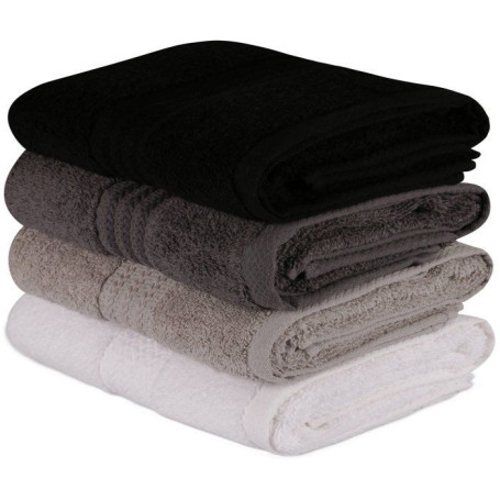 Ensemble de 4 serviettes de bain en coton - Blanc, Gris, Anthracite, Noir