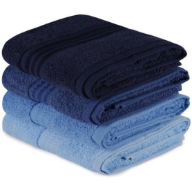Ensemble de 4 serviettes de bain en coton bleu - 50 x 90 cm