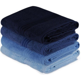 Ensemble de 4 serviettes de bain en coton bleu - 70 x 140 cm