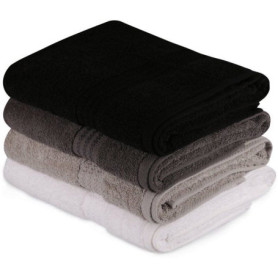 Ensemble de 4 serviettes de bain en coton - Blanc, Gris, Noir