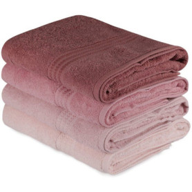 Ensemble de 4 serviettes de bain en coton - 70 x 140 cm - Teinte Poudre