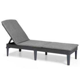 Chaise Longue JAIPUR en Résine Imitation Rotin - Gris Graphite avec Dossier Réglable
