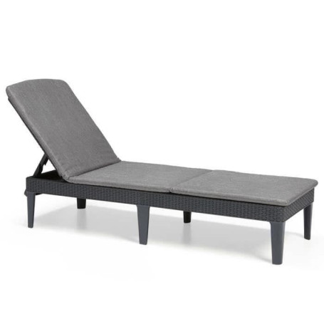 Chaise Longue JAIPUR en Résine Imitation Rotin - Gris Graphite avec Dossier Réglable