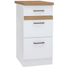 Meuble de Cuisine Bas JUNONA 40 cm - 3 Tiroirs Blanc Brillant
