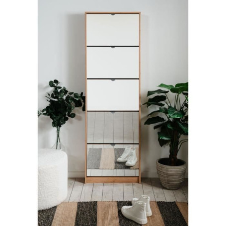 Meuble à chaussures élégant avec miroir - 15 paires - 5 abattants