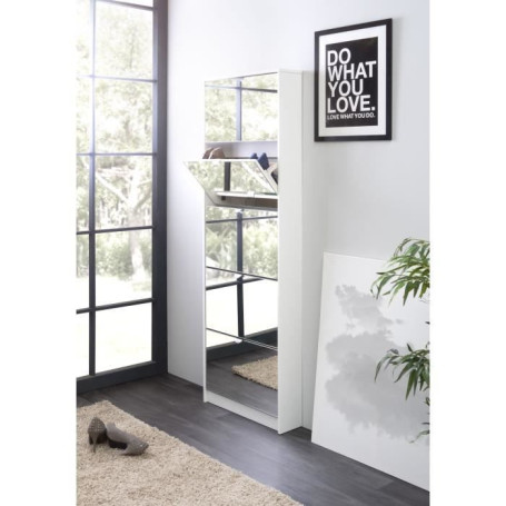 Meuble à chaussures blanc avec façades miroir - 15 paires