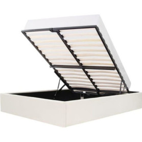 Lit coffre adulte 140x190 cm en tissu beige - ECLIPSE