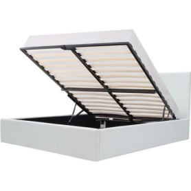 Lit adulte MARTIN 140x190 cm avec coffre de rangement en simili blanc