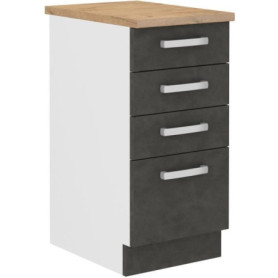 Meuble bas de cuisine 4 tiroirs gris mat avec plan de travail