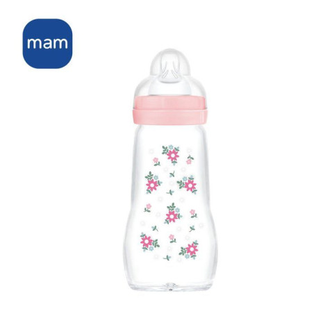 Biberon en verre MAM avec tétine débit moyen - Rose