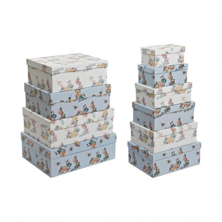 Jeu de Caisses de Rangement Empilables DKD Home Decor Bleu Blanc Fleurs Carton ( 97,99 €