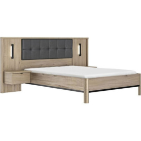 Lit adulte MAXIMIN avec chevets lambris - 140 x 190 cm - Chêne Krönberg clair