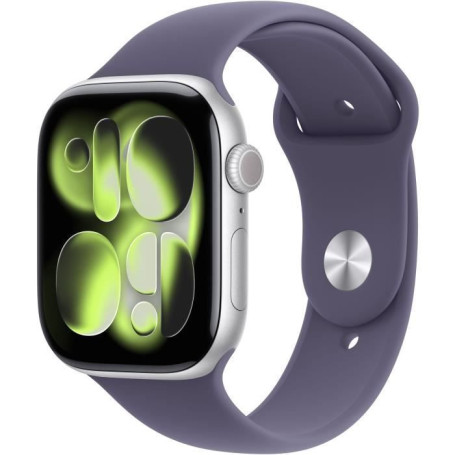 Apple Watch Series 11 GPS 46mm Aluminium Argent avec Bracelet Sport Purple Fog