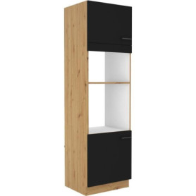 Colonne Four Micro-Ondes MODENA - 2 Portes en Chêne Artisan et Noir Mat